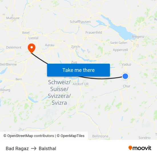 Bad Ragaz to Balsthal map
