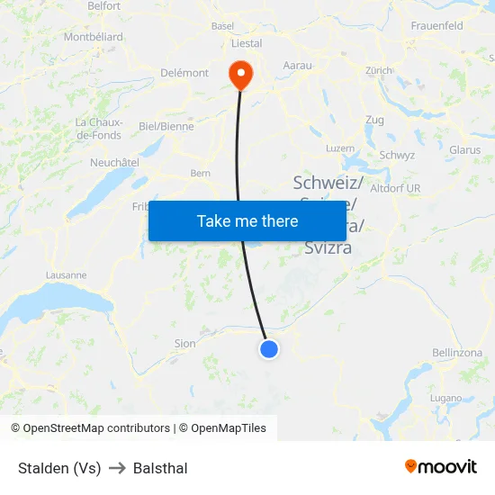 Stalden (Vs) to Balsthal map