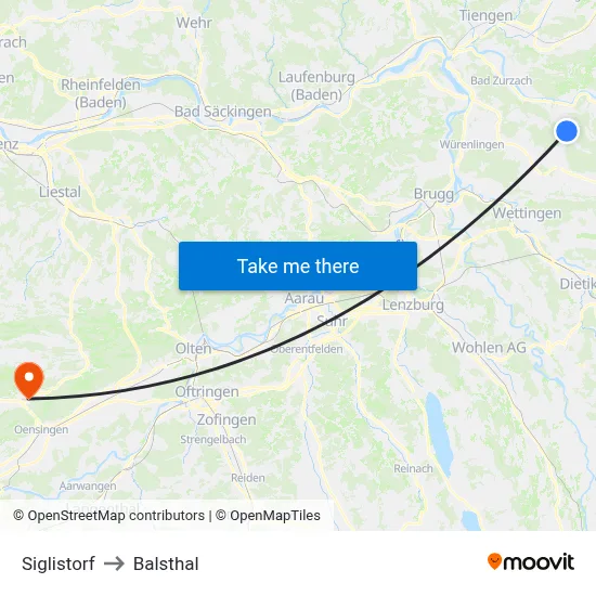 Siglistorf to Balsthal map