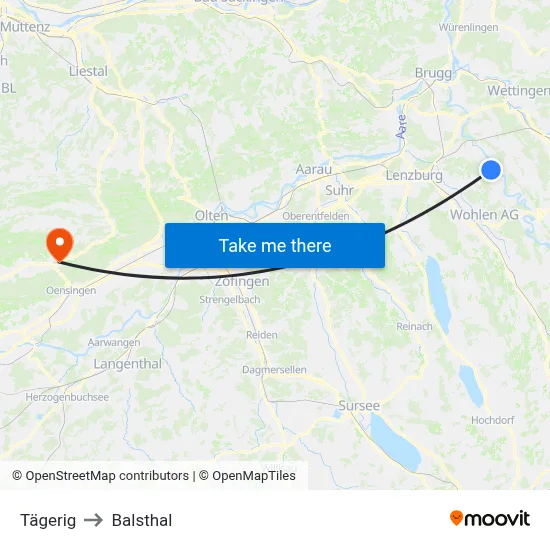 Tägerig to Balsthal map