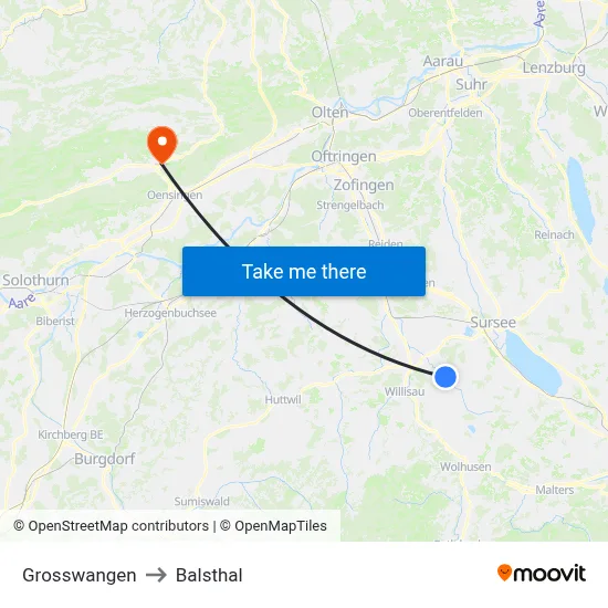 Grosswangen to Balsthal map