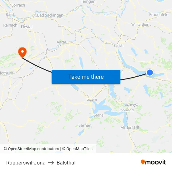 Rapperswil-Jona to Balsthal map
