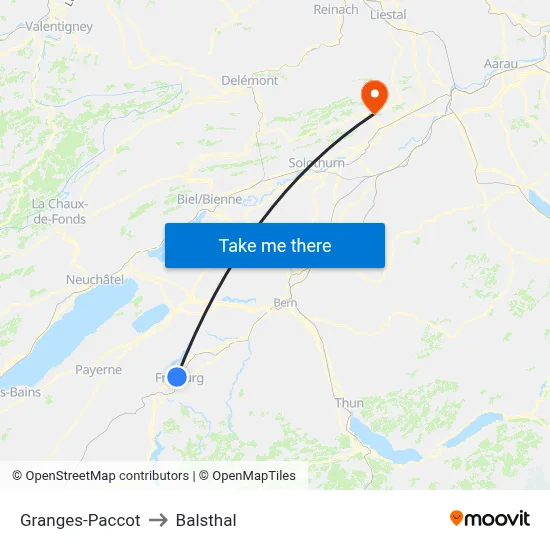 Granges-Paccot to Balsthal map
