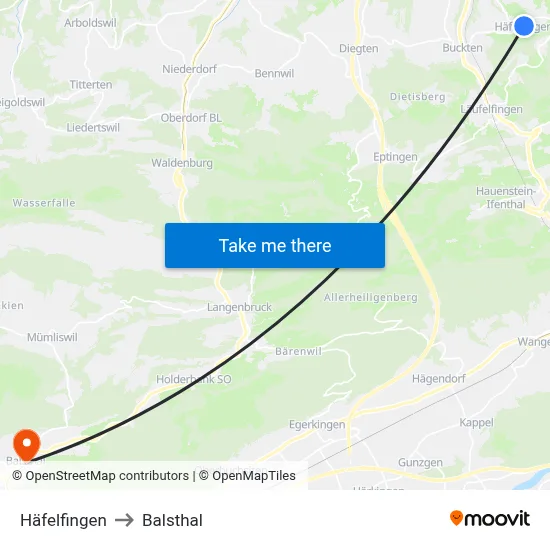 Häfelfingen to Balsthal map