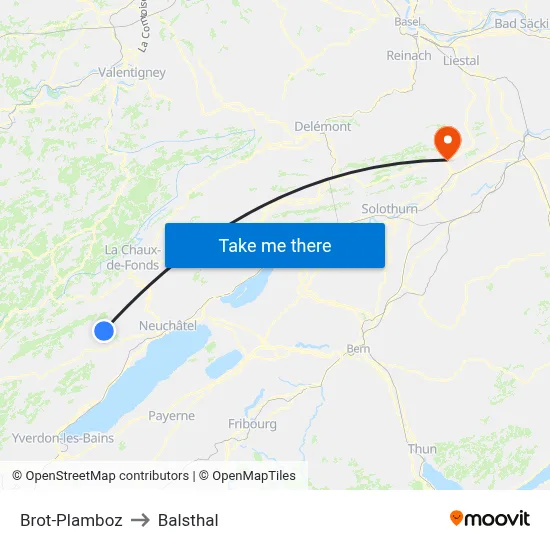Brot-Plamboz to Balsthal map