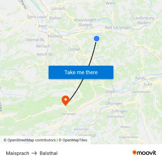 Maisprach to Balsthal map