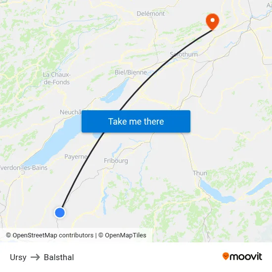 Ursy to Balsthal map