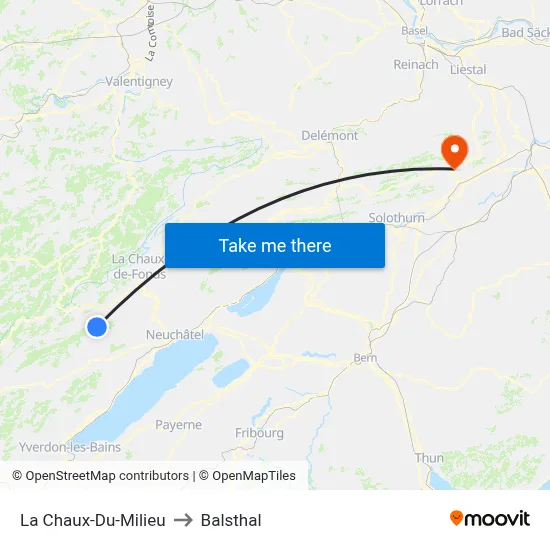 La Chaux-Du-Milieu to Balsthal map
