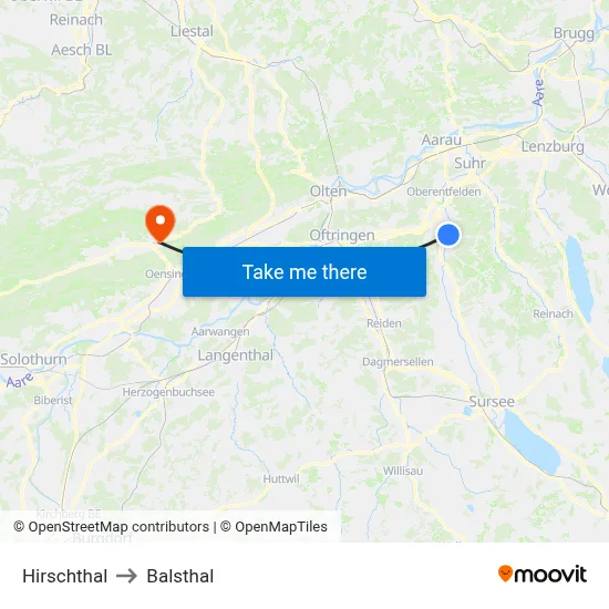 Hirschthal to Balsthal map