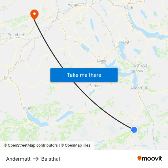 Andermatt to Balsthal map