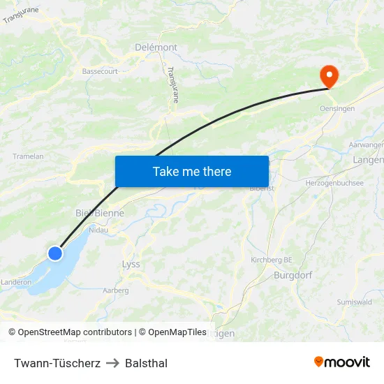 Twann-Tüscherz to Balsthal map