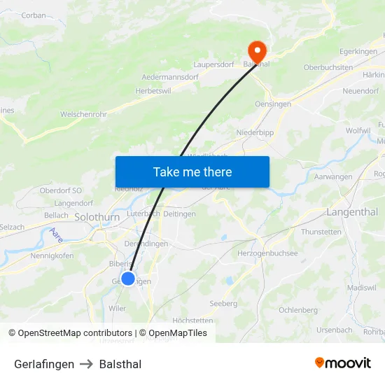 Gerlafingen to Balsthal map