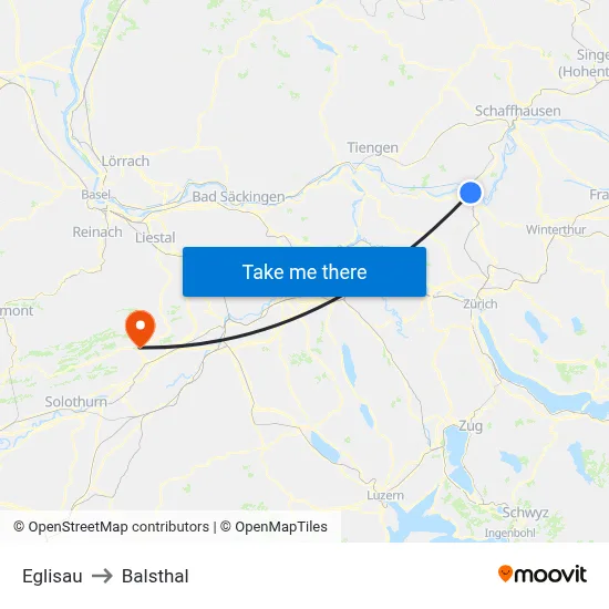 Eglisau to Balsthal map