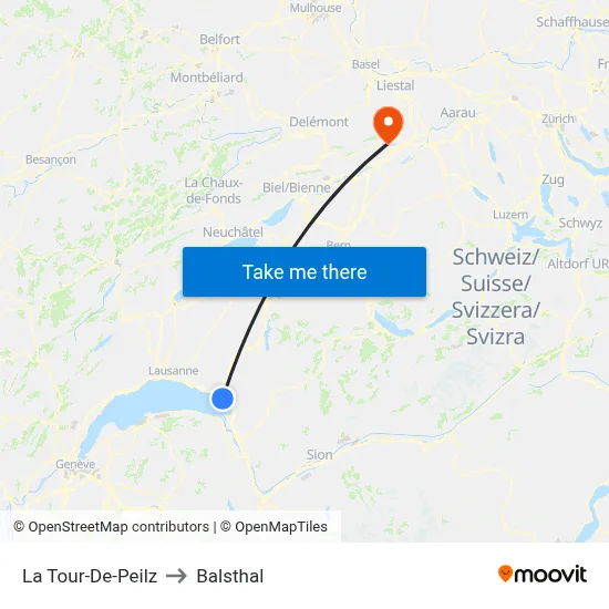 La Tour-De-Peilz to Balsthal map