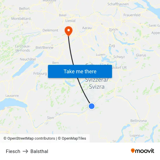 Fiesch to Balsthal map