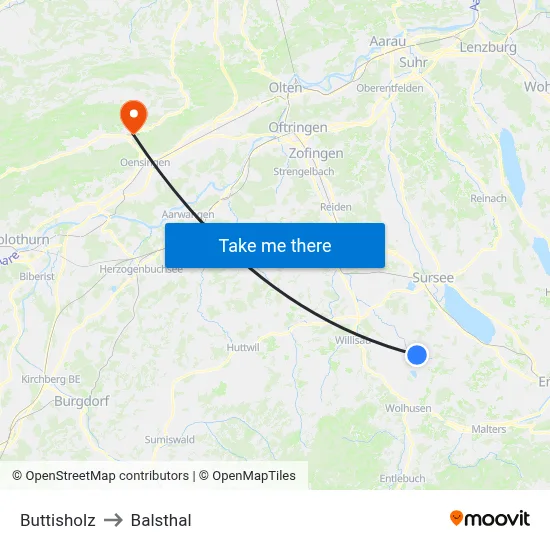 Buttisholz to Balsthal map