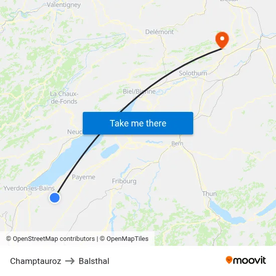 Champtauroz to Balsthal map