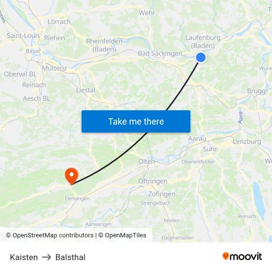 Kaisten to Balsthal map