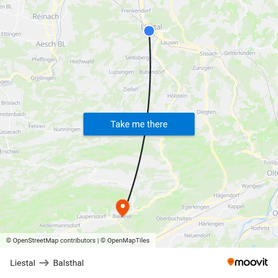 Liestal to Balsthal map
