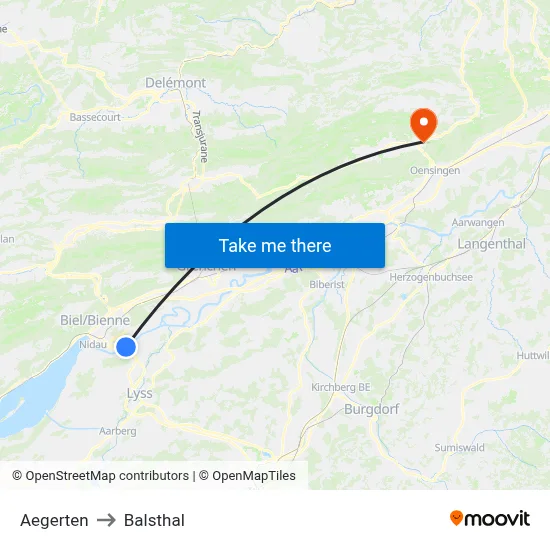 Aegerten to Balsthal map