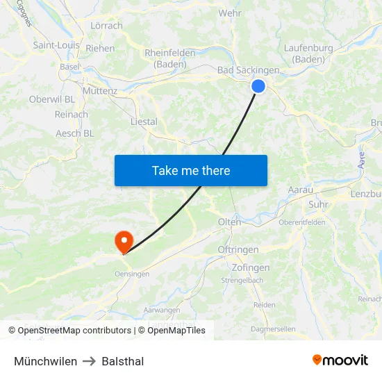 Münchwilen to Balsthal map