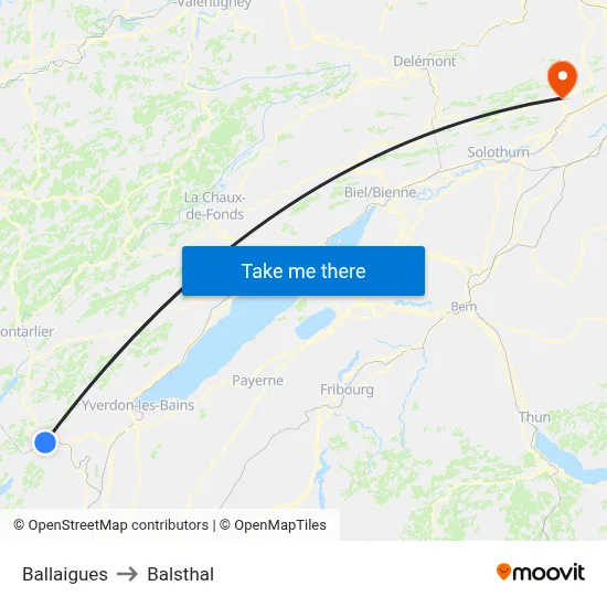 Ballaigues to Balsthal map