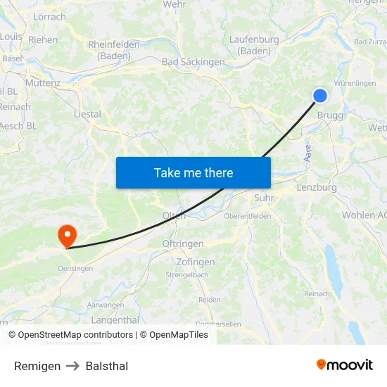 Remigen to Balsthal map
