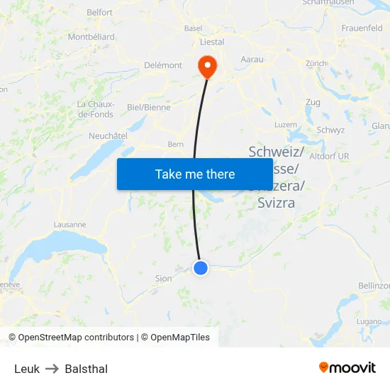 Leuk to Balsthal map