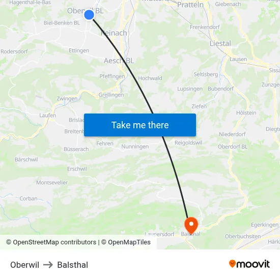 Oberwil to Balsthal map