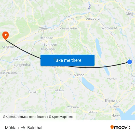 Mühlau to Balsthal map