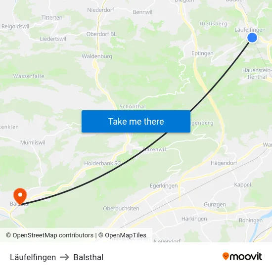 Läufelfingen to Balsthal map