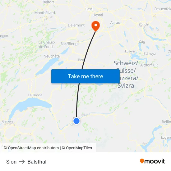 Sion to Balsthal map
