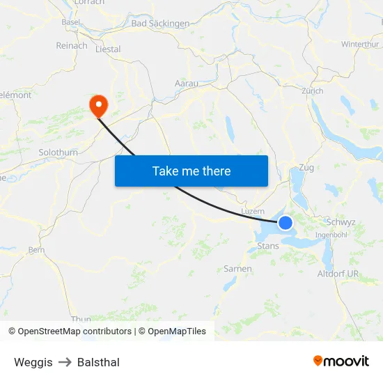 Weggis to Balsthal map