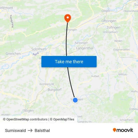 Sumiswald to Balsthal map