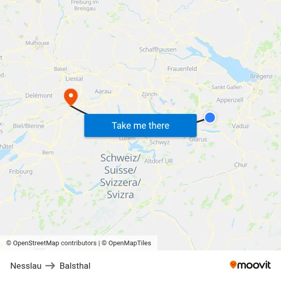 Nesslau to Balsthal map
