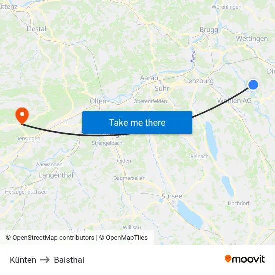 Künten to Balsthal map