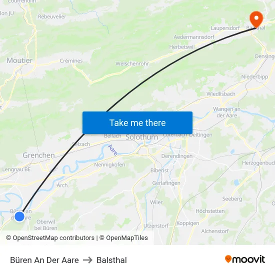 Büren An Der Aare to Balsthal map