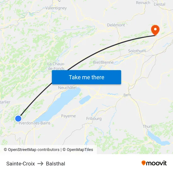 Sainte-Croix to Balsthal map
