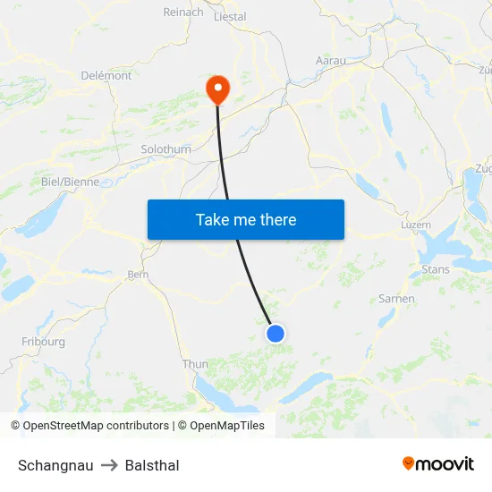 Schangnau to Balsthal map