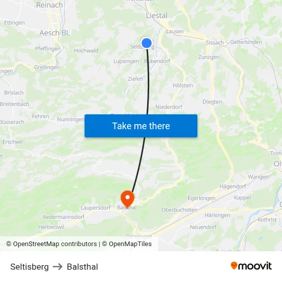 Seltisberg to Balsthal map