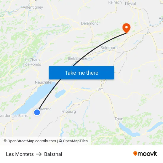 Les Montets to Balsthal map