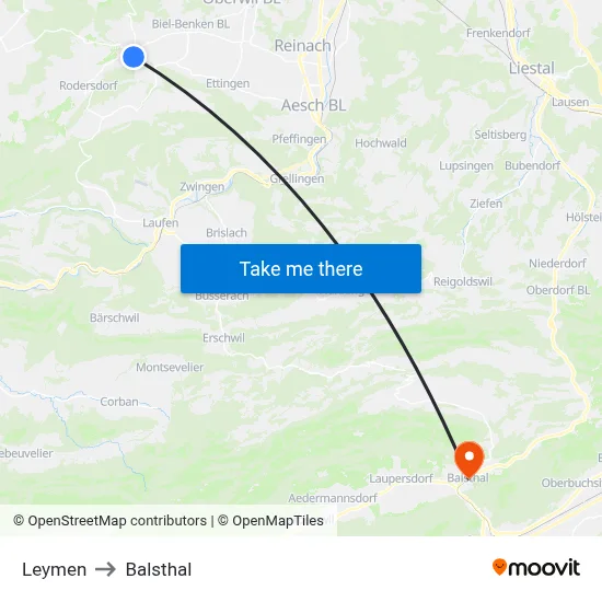 Leymen to Balsthal map