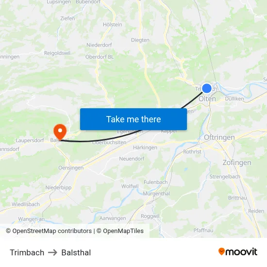 Trimbach to Balsthal map