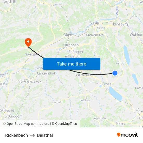 Rickenbach to Balsthal map