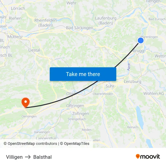Villigen to Balsthal map