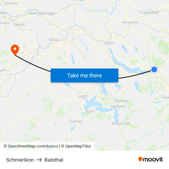 Schmerikon to Balsthal map