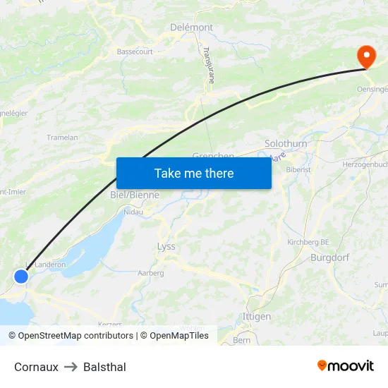 Cornaux to Balsthal map