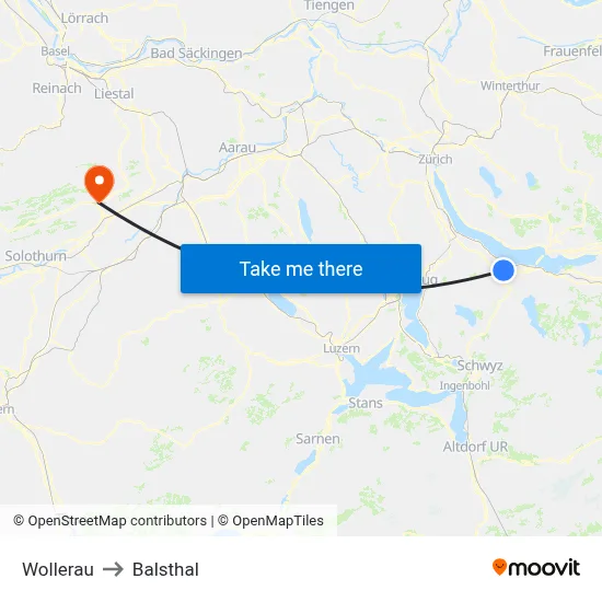 Wollerau to Balsthal map
