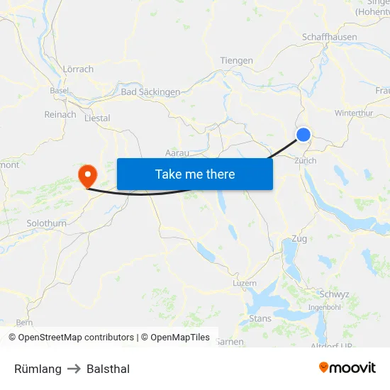 Rümlang to Balsthal map