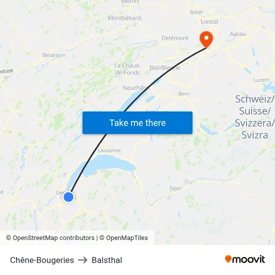 Chêne-Bougeries to Balsthal map